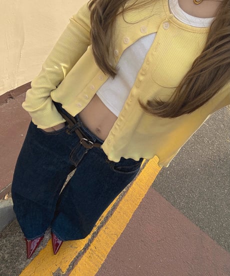 u-neck slim cardigan/yellow