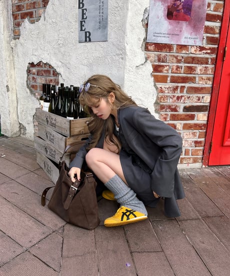 semi-pleated skirt pants/gray