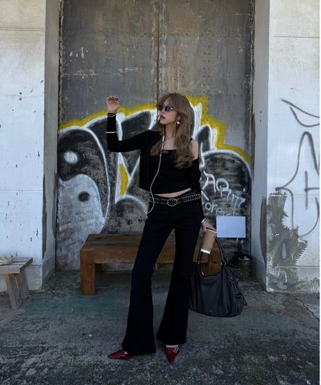ribbed Knit camisole & cardigan set / black