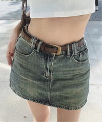 【belt-set】vintage denim mini skirt