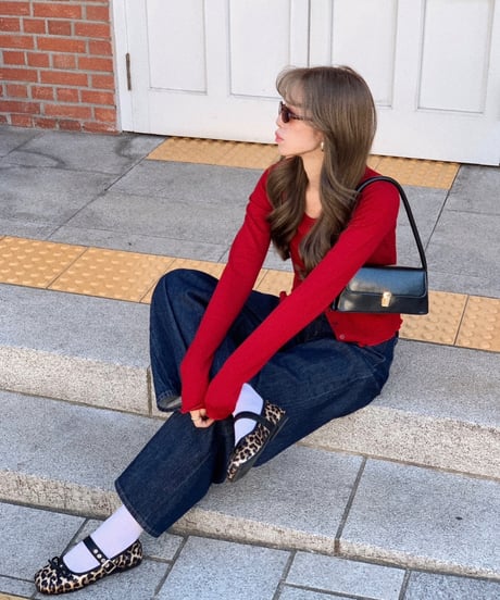 【再入荷】u-neck slim cardigan/red