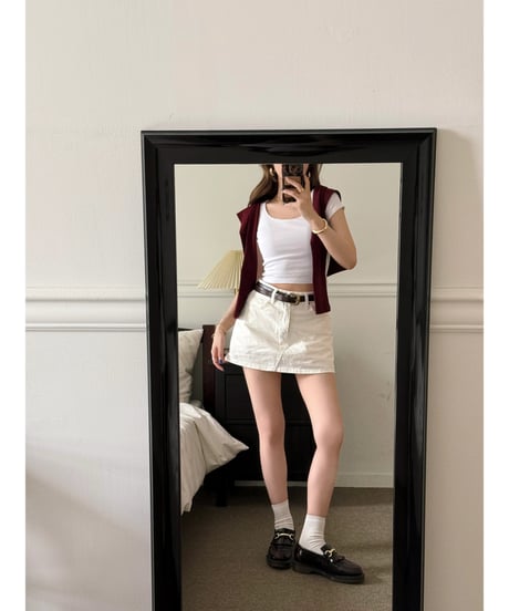 classic denim mini skirt / white