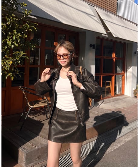 vintage leather skirt/dark brown
