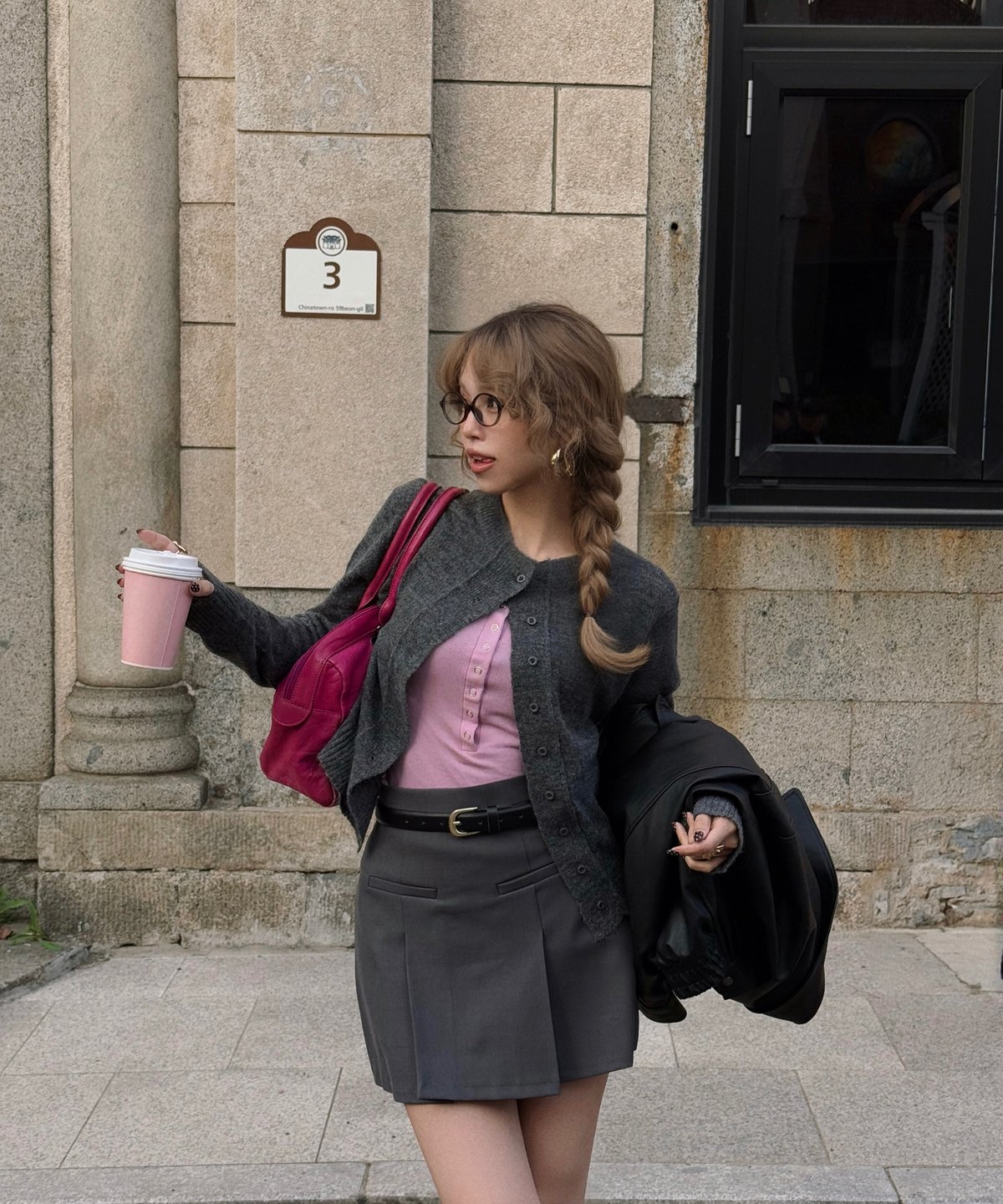 lettering mohair cardigan / charcoal | Nalm.