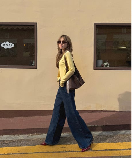 u-neck slim cardigan/yellow