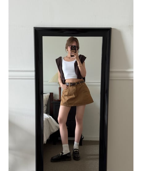 classic  denim mini skirt / camel