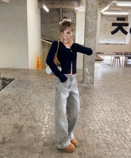 u-neck slim cardigan/navy