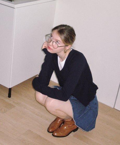 u-neck slim cardigan/navy