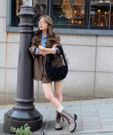 semi-pleated skirt pants/brown