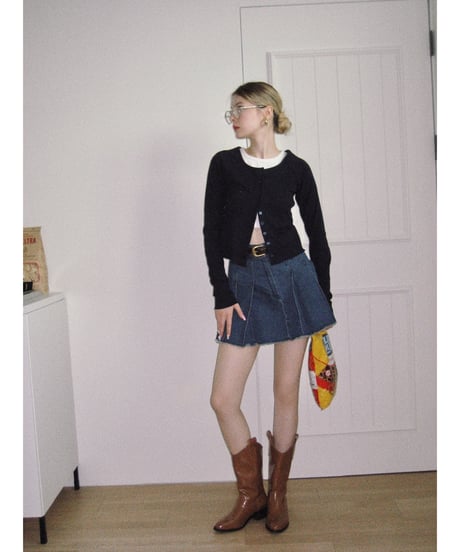 u-neck slim cardigan/navy