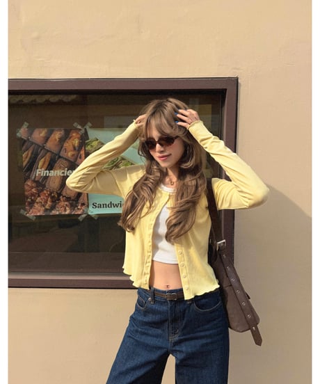u-neck slim cardigan/yellow