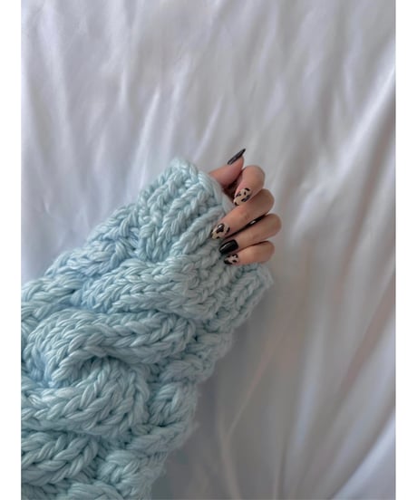 handmade pastel knit cardigan / cotton blue