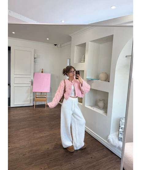 handmade pastel knit cardigan / cotton pink