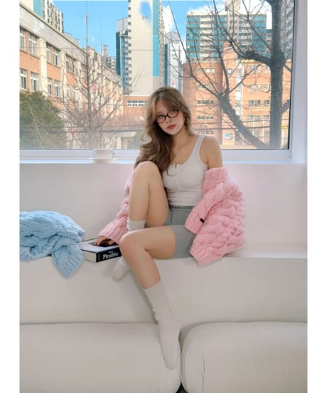 handmade pastel knit cardigan / cotton pink