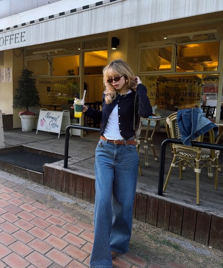 girls happy list denim pants / vintage wash blue
