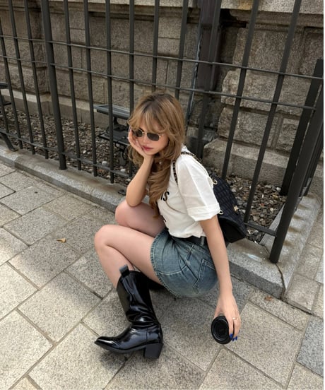 【belt-set】vintage denim mini skirt