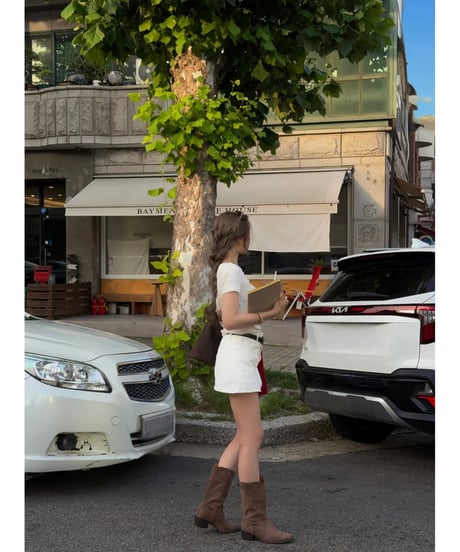 classic denim mini skirt / white