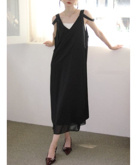 glossy layered one-piece / black