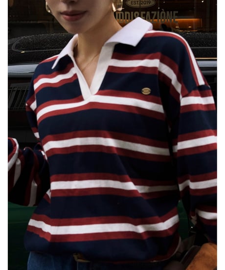 classic rugby shirt / navy×burgundy
