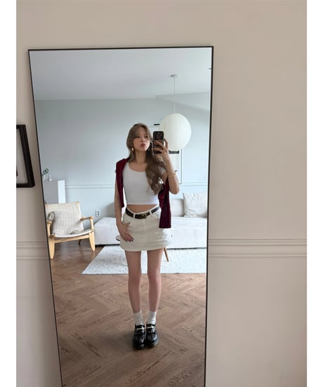 classic denim mini skirt / white
