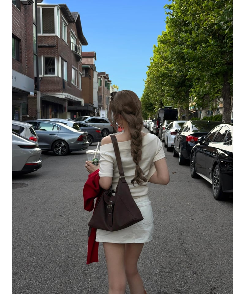 stretch off-shoulder tops / ivory | Nalm.