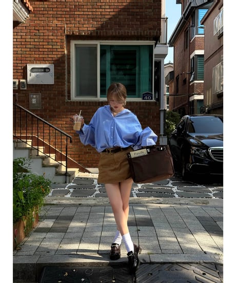 classic  denim mini skirt / camel