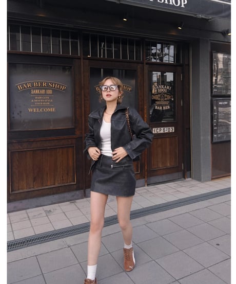 vintage leather skirt/charcoal black