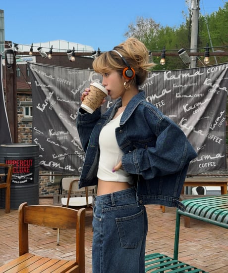 girls happy list denim pants / vintage wash blue