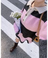 ボーダーニットワンピース/pink×gray