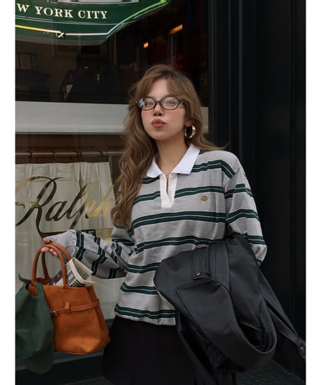 classic rugby shirt / gray×green