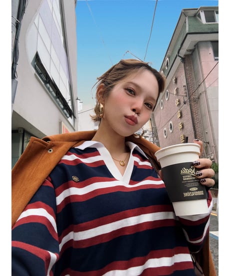 classic rugby shirt / navy×burgundy