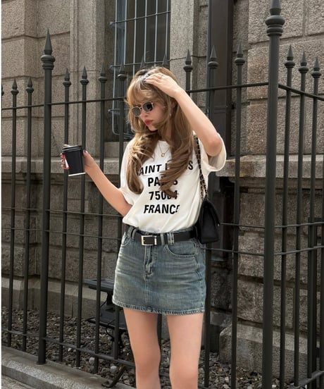 【belt-set】vintage denim mini skirt