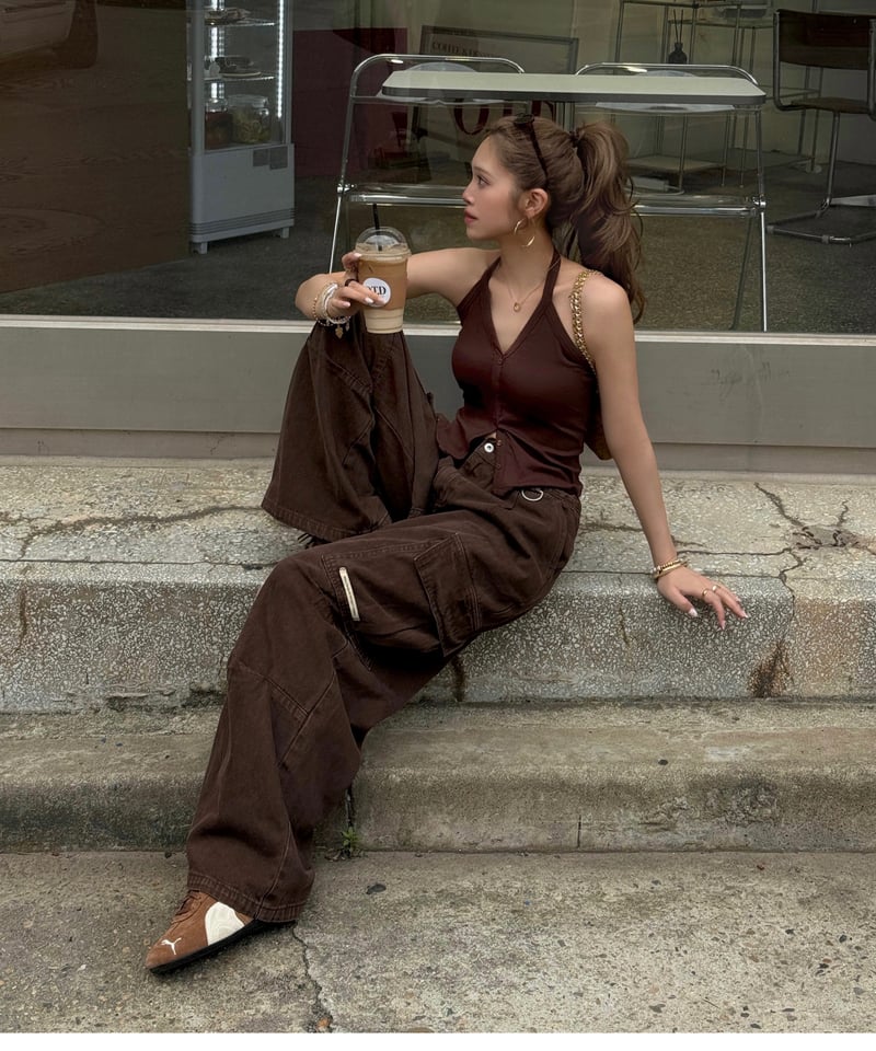volu over cargo pants /brown | Nalm.