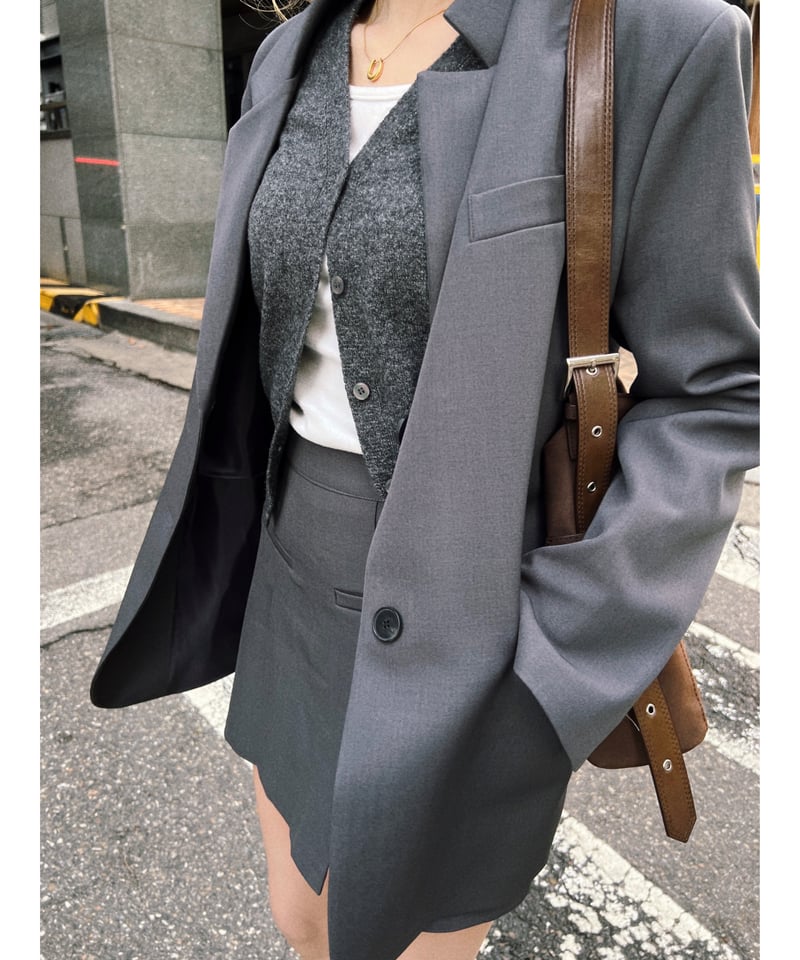ribbon-tailored jacket/gray | Nalm.