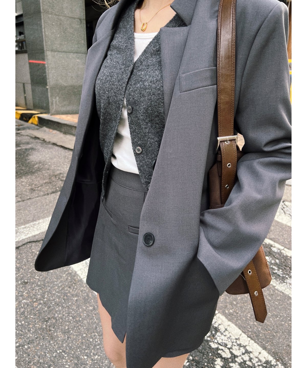 ribbon-tailored jacket/gray | Nalm.