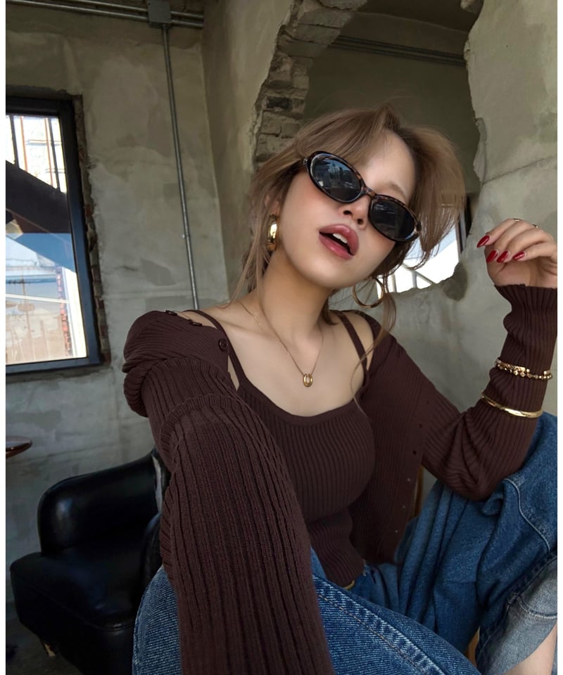 新品タグ、替えボタン付）Siena Bicolor Rib Knit Set Herlipto Siena