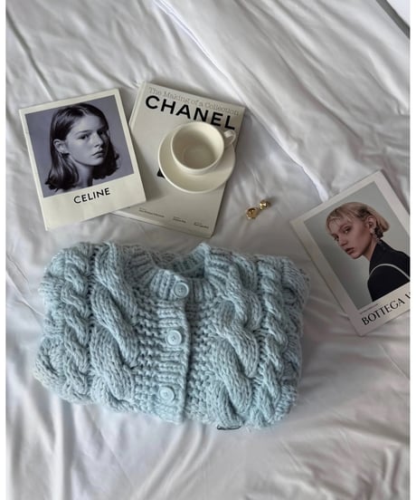 handmade pastel knit cardigan / cotton blue