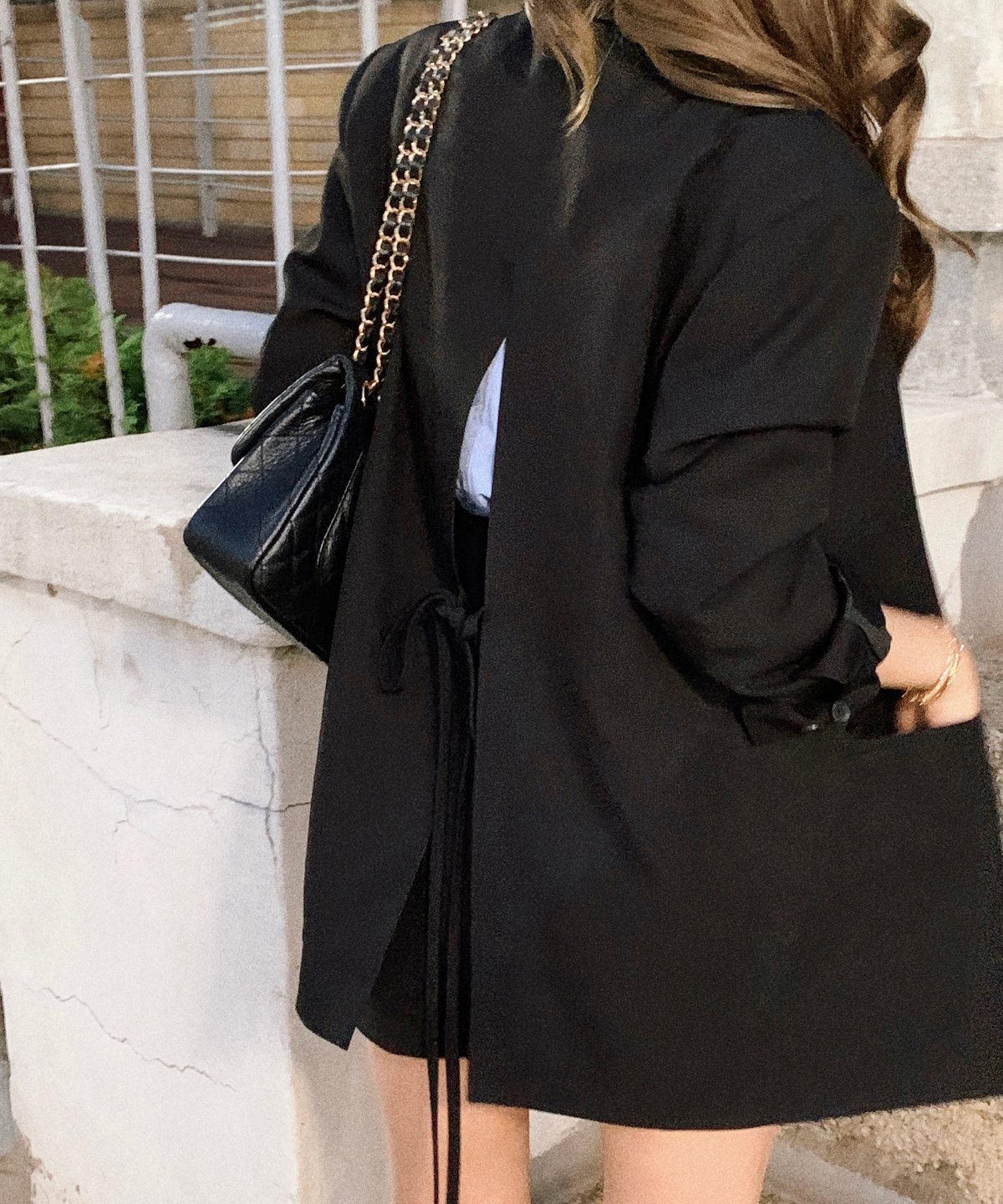 ribbon-tailored jacket/black | Nalm.