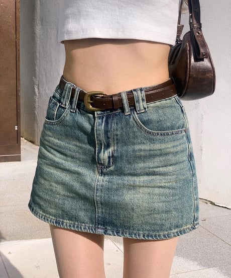 【belt-set】vintage denim mini skirt