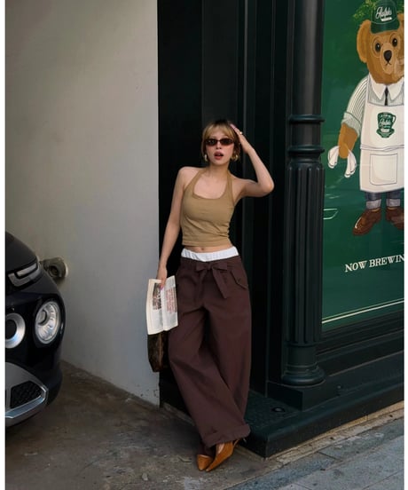 layered cotton cozy pants / brown