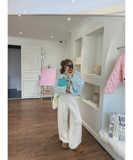 handmade pastel knit cardigan / cotton blue