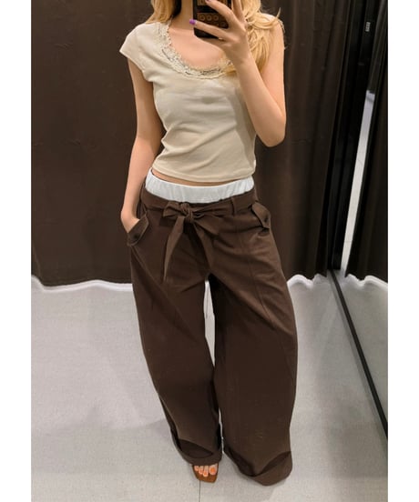 layered cotton cozy pants / brown