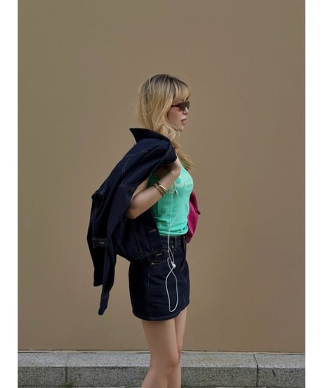 girls happy denim skirt  / deep indigo