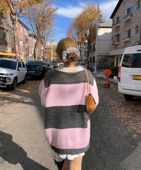 ボーダーニットワンピース/pink×gray