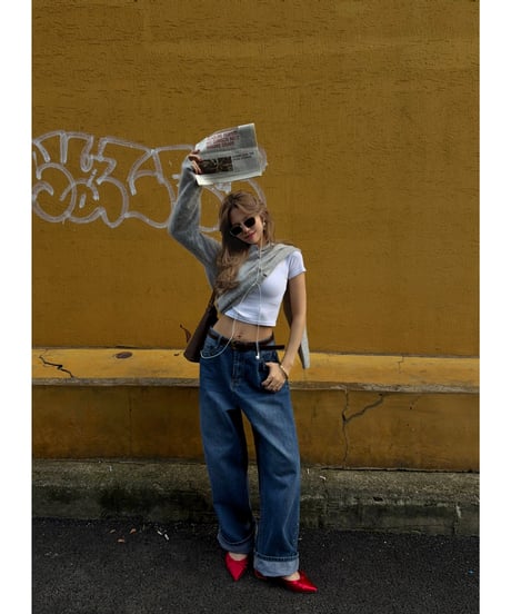 【7/14再入荷】 studded loose denim