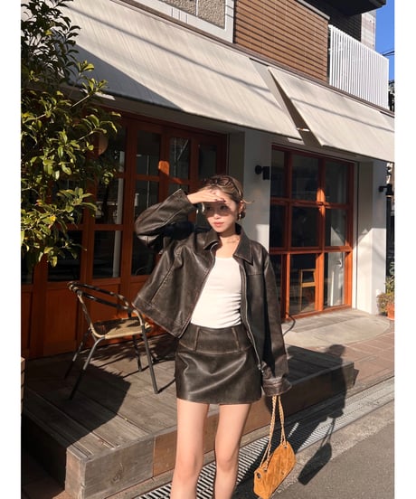 vintage leather skirt/dark brown
