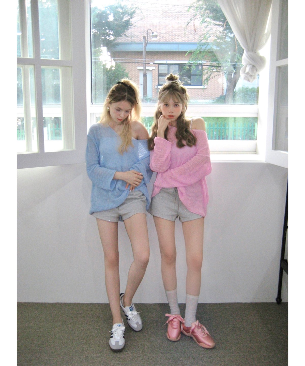 シースルーカラーニット/ピンク | Nalm.