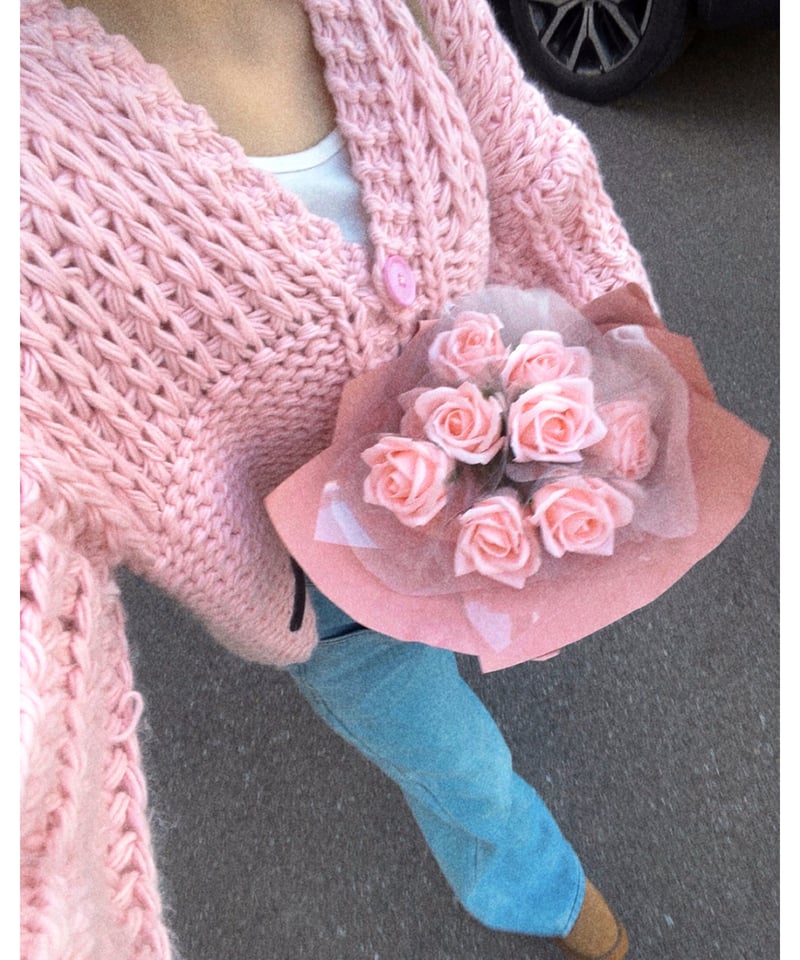 ハンドメイド　I Love Mr.Mittens　同型　カーディガン ピンク Mr Mittens I Knitwear I CABLE BUTTONED JACKET