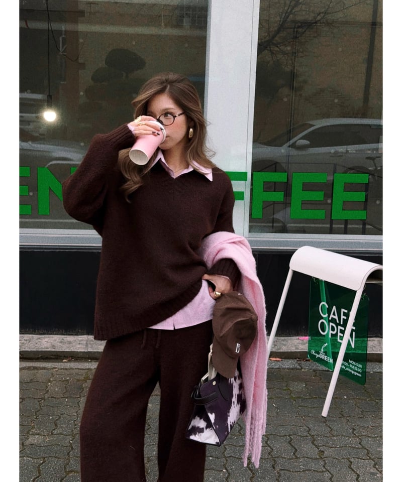 marshmallow knit set up / brown | Nalm.