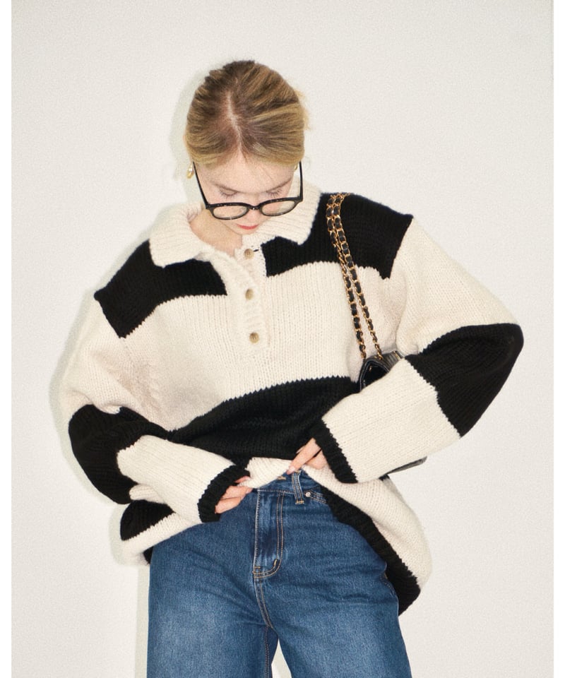 ボーダーニットワンピース/ivory×black | Nalm.